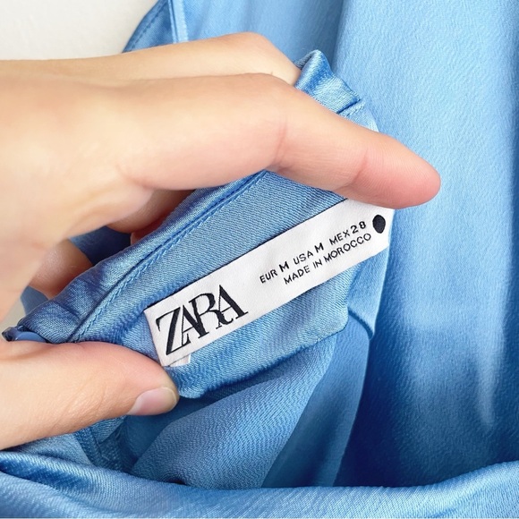 Zara satin effect halter dress backless open low back  formal light sky blue M - Picture 5 of 14